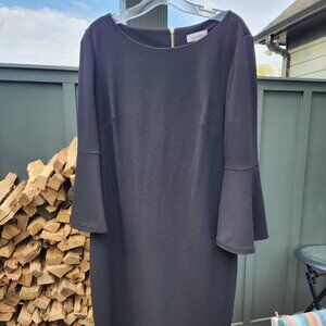 FROM CALVIN KLEIN CLASSIC BLACK BELL SLEEVE DRESS SIZE 14